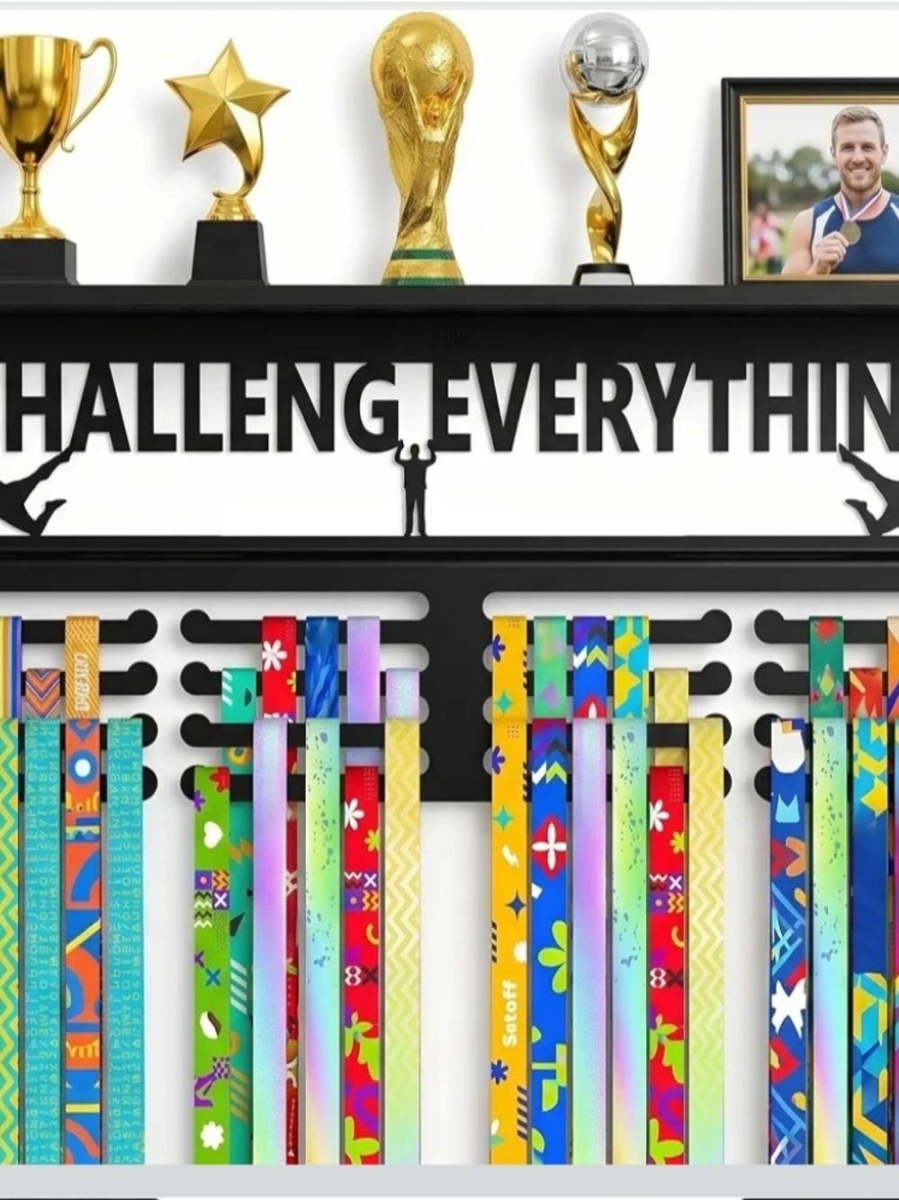 16 Inch Wall Mount Non-Slip Metal Trophy Shelf, Medal Hanger Display Rack, Sport